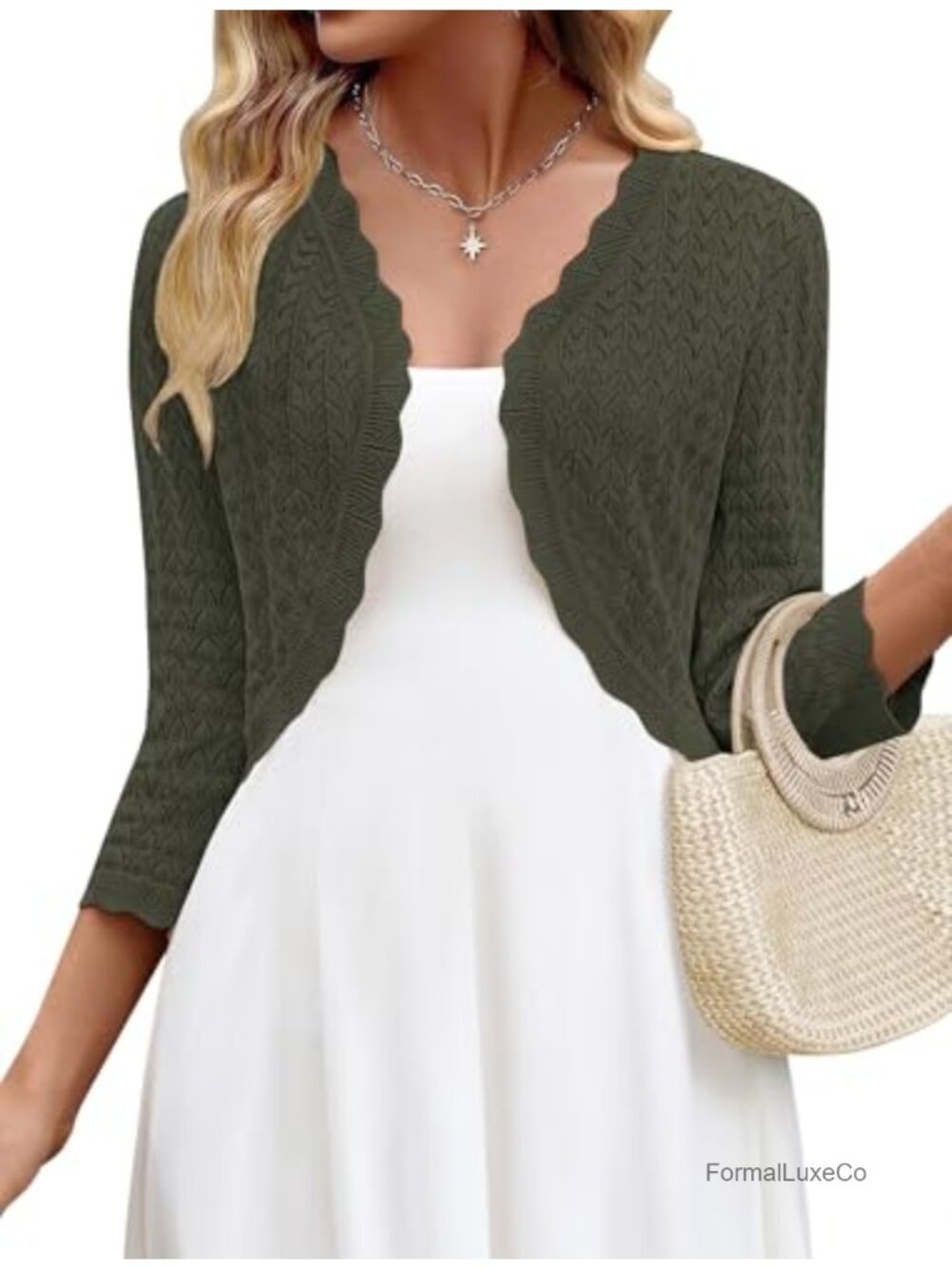 Crochet Bolero Shrug 3/4 Sleeve Cropped Cardigan Lightweight Summer Layering
